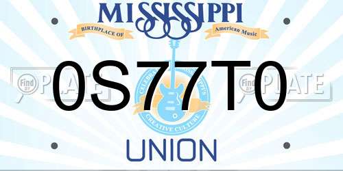 0S77T0 Mississippi License Plate
