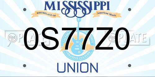 0S77Z0 Mississippi License Plate