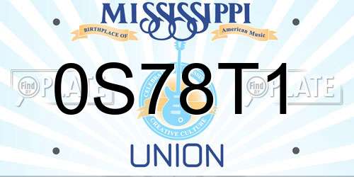 0S78T1 Mississippi License Plate