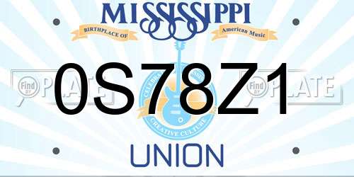 0S78Z1 Mississippi License Plate