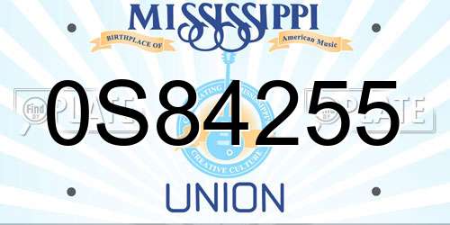 0S84255 Mississippi License Plate