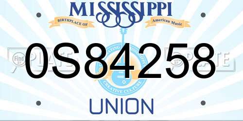0S84258 Mississippi License Plate
