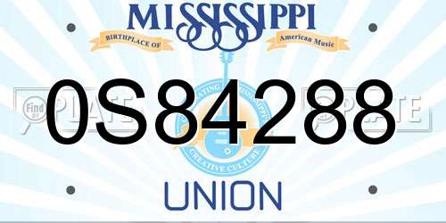 0S84288 Mississippi License Plate