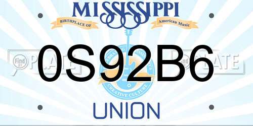 0S92B6 Mississippi License Plate
