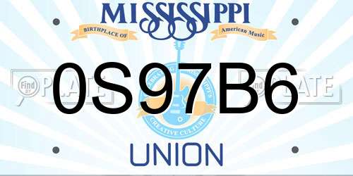 0S97B6 Mississippi License Plate