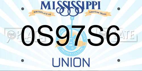 0S97S6 Mississippi License Plate