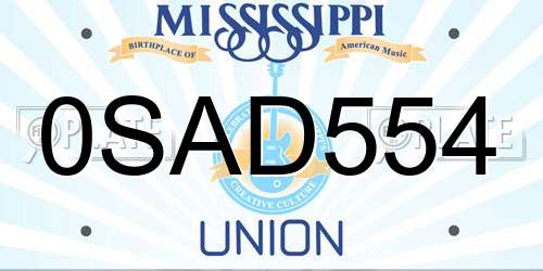 0SAD554 Mississippi License Plate
