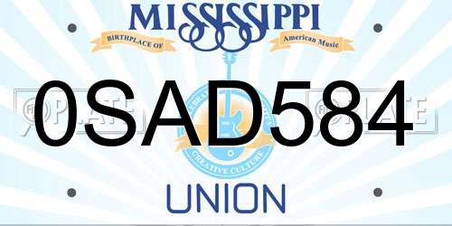 0SAD584 Mississippi License Plate