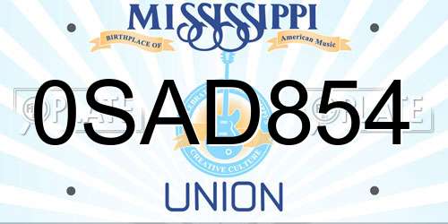 0SAD854 Mississippi License Plate