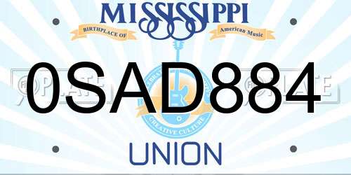 0SAD884 Mississippi License Plate