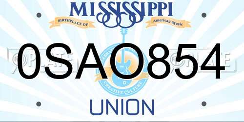 0SAO854 Mississippi License Plate