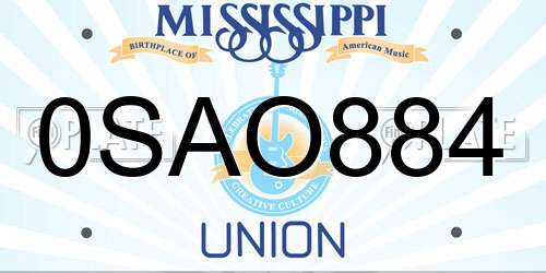 0SAO884 Mississippi License Plate