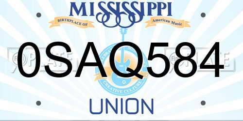0SAQ584 Mississippi License Plate