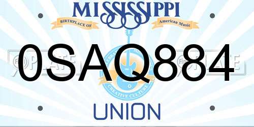 0SAQ884 Mississippi License Plate