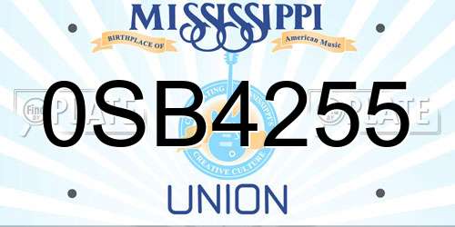 0SB4255 Mississippi License Plate