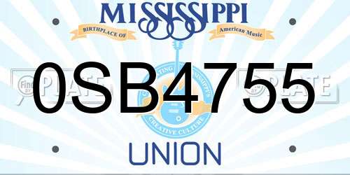 0SB4755 Mississippi License Plate