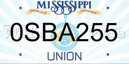0SBA255 Mississippi License Plate