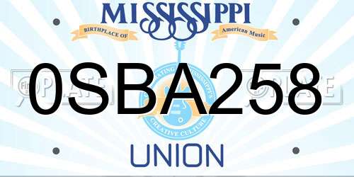 0SBA258 Mississippi License Plate