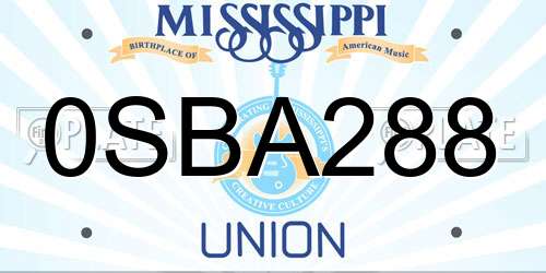 0SBA288 Mississippi License Plate