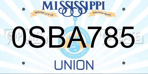 0SBA785 Mississippi License Plate