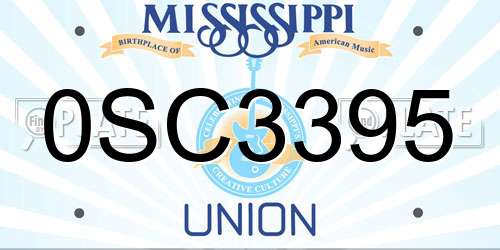 0SC3395 Mississippi License Plate