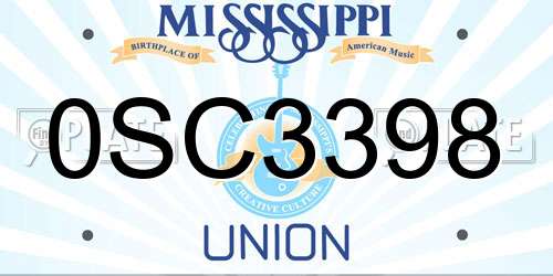 0SC3398 Mississippi License Plate
