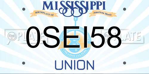 0SEI58 Mississippi License Plate