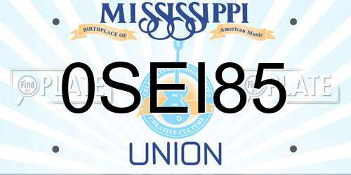 0SEI85 Mississippi License Plate