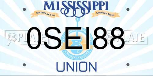 0SEI88 Mississippi License Plate