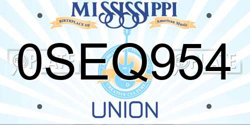 0SEQ954 Mississippi License Plate