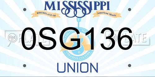 0SG136 Mississippi License Plate
