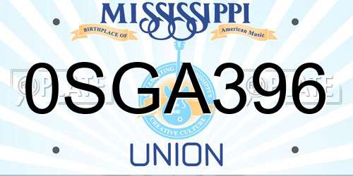 0SGA396 Mississippi License Plate