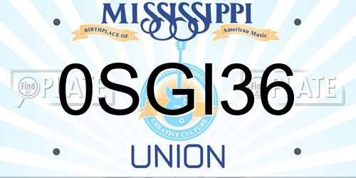 0SGI36 Mississippi License Plate