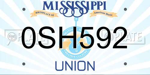 0SH592 Mississippi License Plate