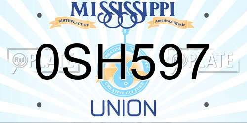 0SH597 Mississippi License Plate