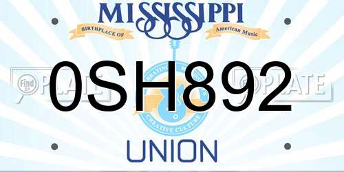 0SH892 Mississippi License Plate