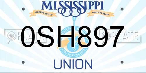 0SH897 Mississippi License Plate