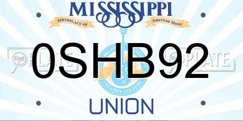0SHB92 Mississippi License Plate