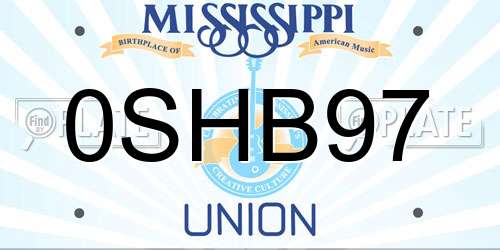 0SHB97 Mississippi License Plate