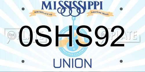 0SHS92 Mississippi License Plate