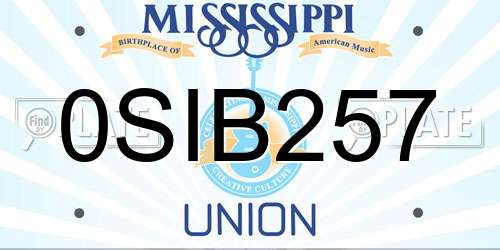 0SIB257 Mississippi License Plate
