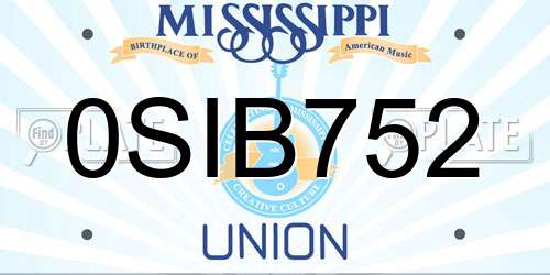 0SIB752 Mississippi License Plate