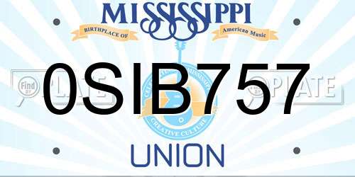 0SIB757 Mississippi License Plate