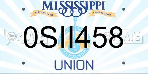 0SII458 Mississippi License Plate