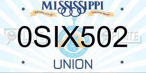 0SIX502 Mississippi License Plate