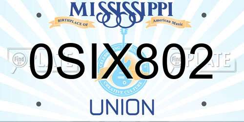 0SIX802 Mississippi License Plate
