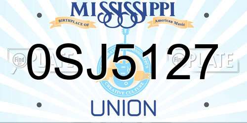0SJ5127 Mississippi License Plate