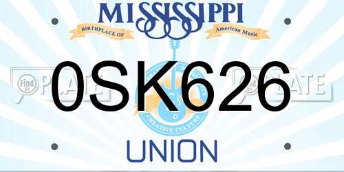 0SK626 Mississippi License Plate