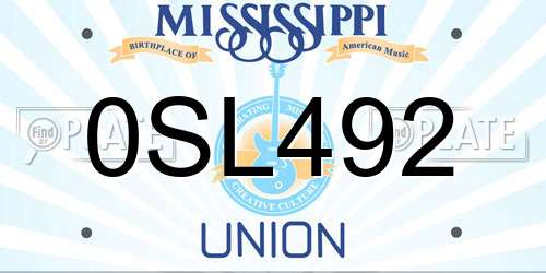 0SL492 Mississippi License Plate