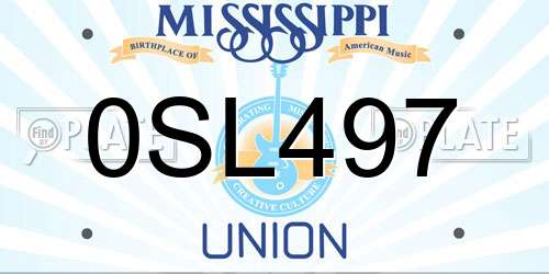 0SL497 Mississippi License Plate